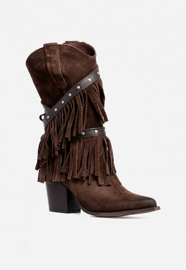 Bota cowboy mujer piel marrón con flecos GLO Parma – estilo western con carácter