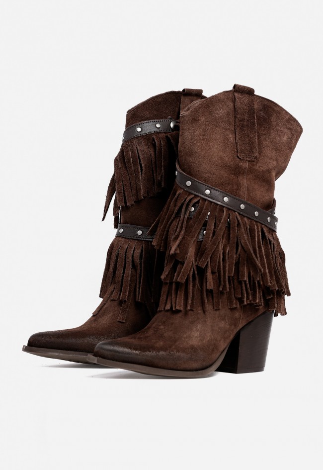Bota cowboy mujer piel marrón con flecos GLO Parma – estilo western con carácter