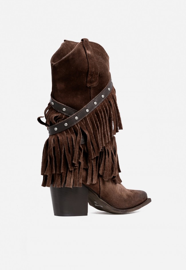 Bota cowboy mujer piel marrón con flecos GLO Parma – estilo western con carácter