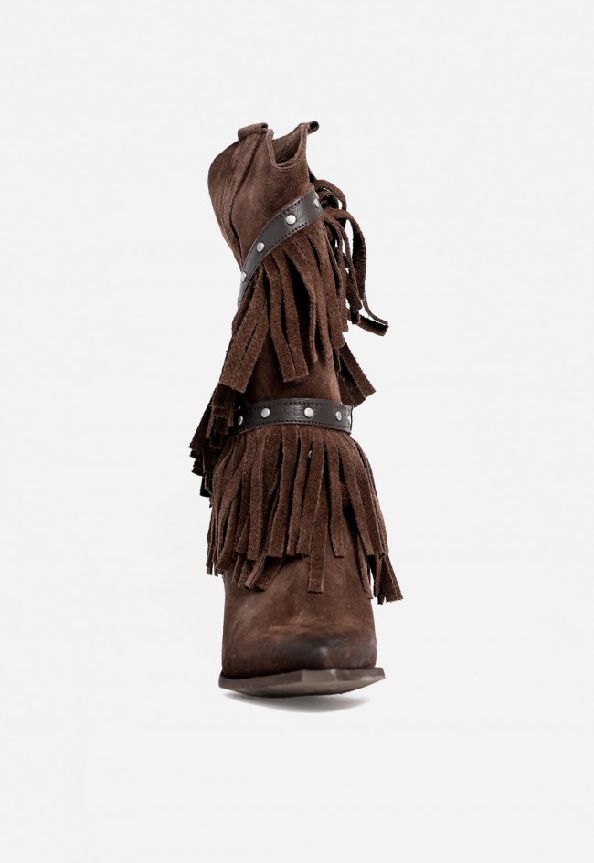 Bota cowboy mujer piel marrón con flecos GLO Parma – estilo western con carácter