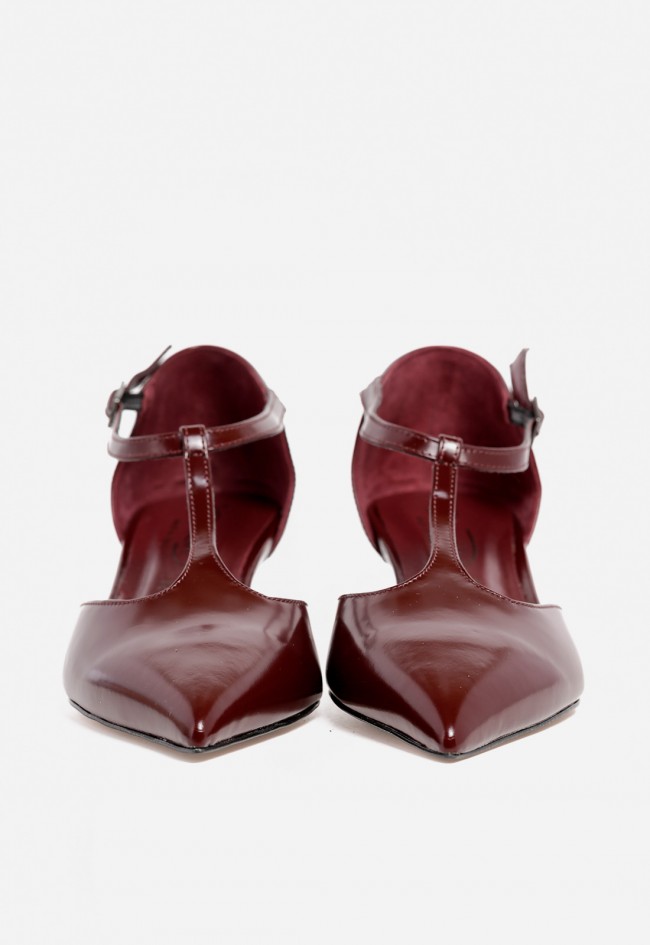 Zapato mujer piel burdeos Canapé 592 con pulsera T-bar – diseño elegante y atemporal