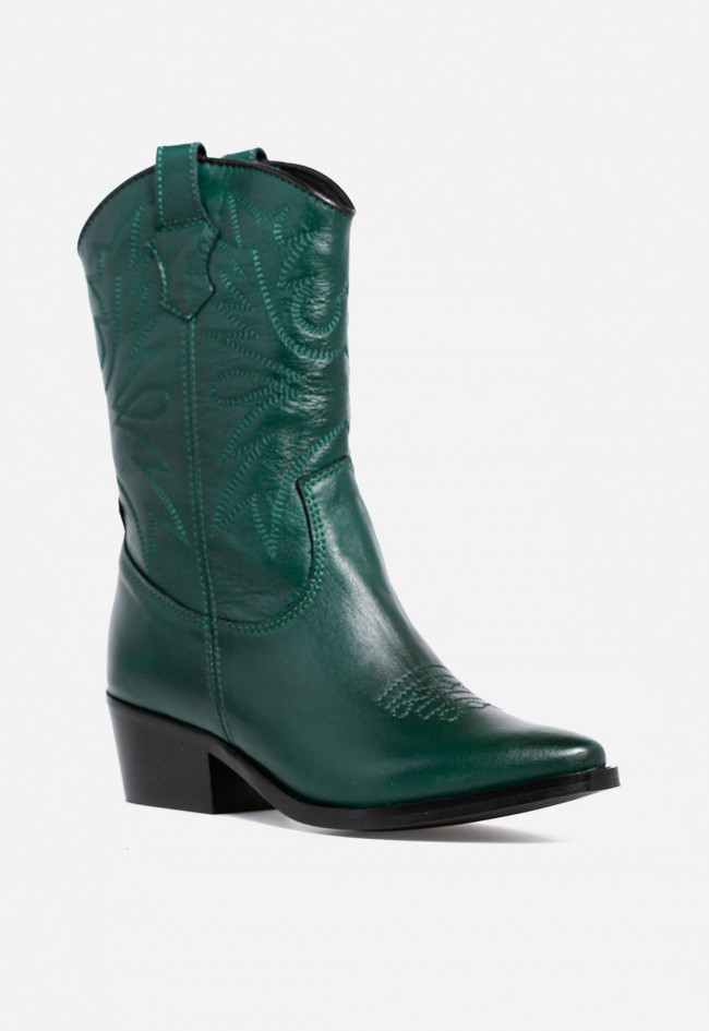 Bota cowboy mujer piel verde GLO 6600 – estilo western con carácter