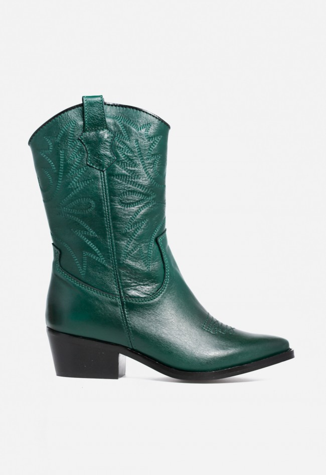 Bota cowboy mujer piel verde GLO 6600 – estilo western con carácter