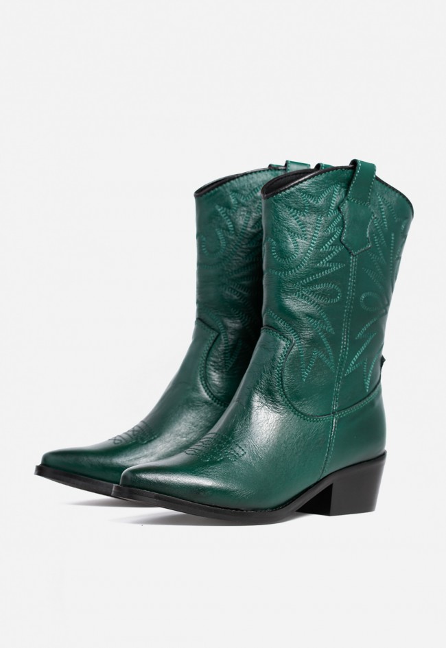 Bota cowboy mujer piel verde GLO 6600 – estilo western con carácter