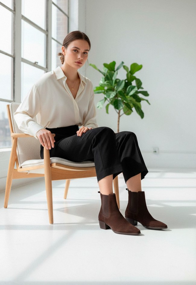 Botines GLO Renata 7451 de mujer estilo campero en piel serraje moka con tacón medio