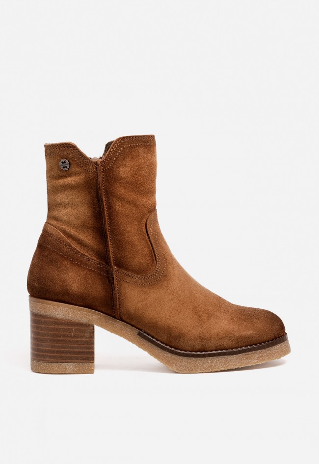 Botín Porronet Molly de piel cuero con tacón y plataforma – cremallera interior