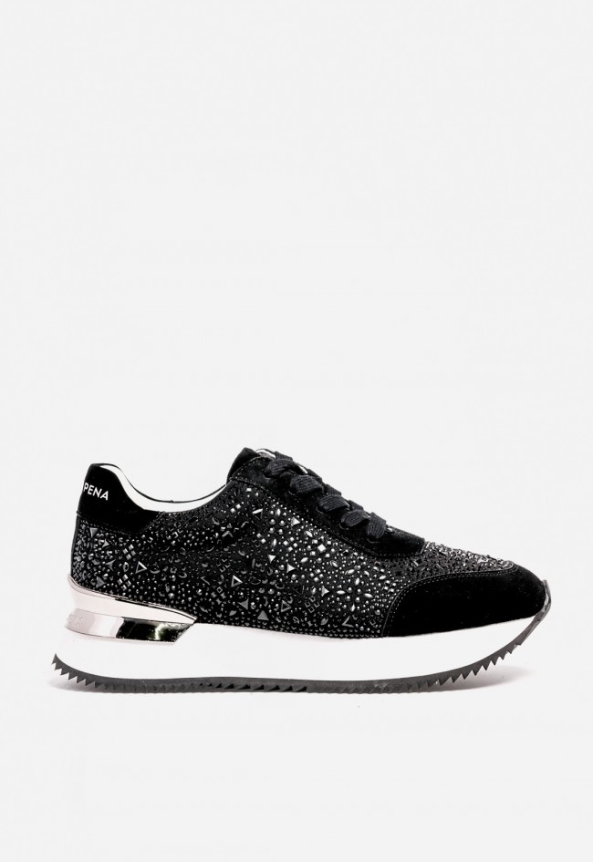 Sneaker mujer Alma en Pena 1501 con pedrería negra – estilo glam urbano y tendencia