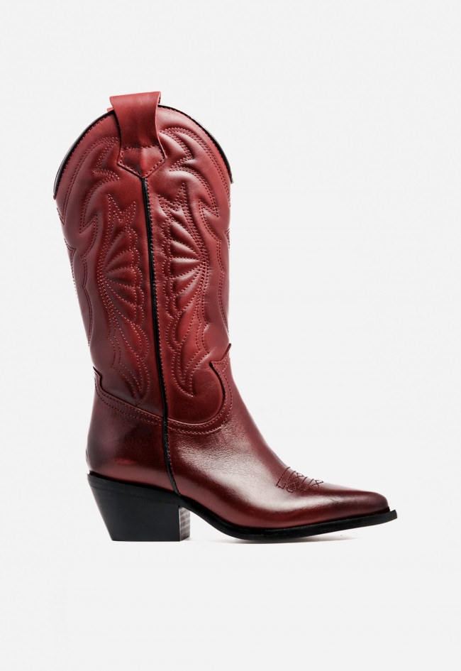 Bota cowboy mujer GLO Arizona de piel burdeos – carácter western y estilo tendencia