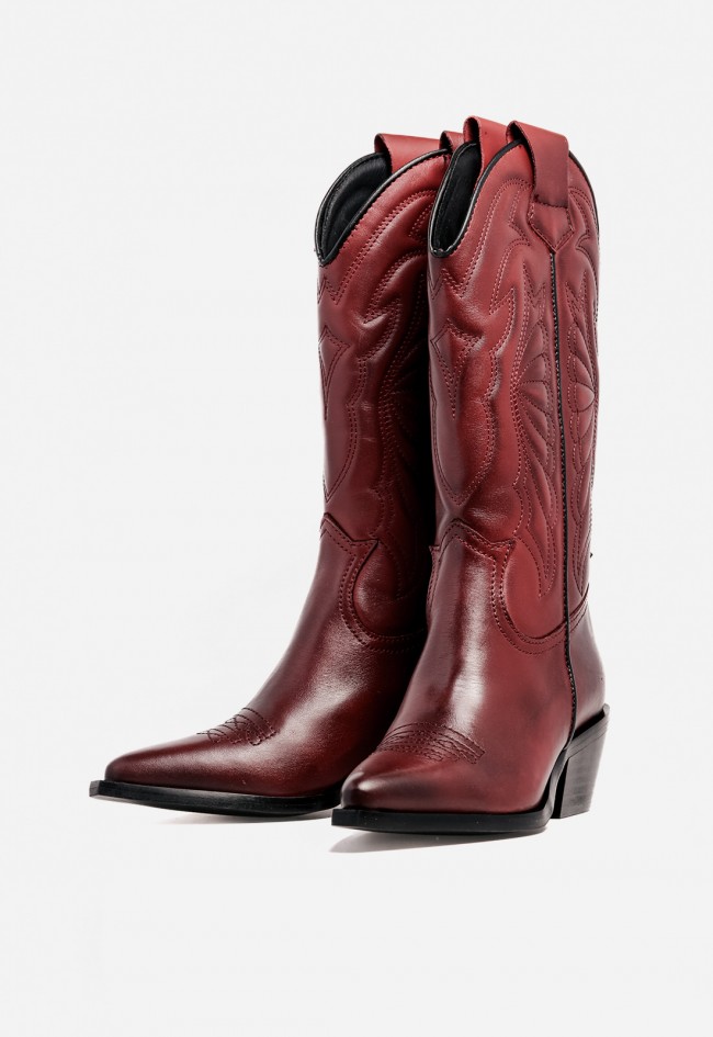 Bota cowboy mujer GLO Arizona de piel burdeos – carácter western y estilo tendencia