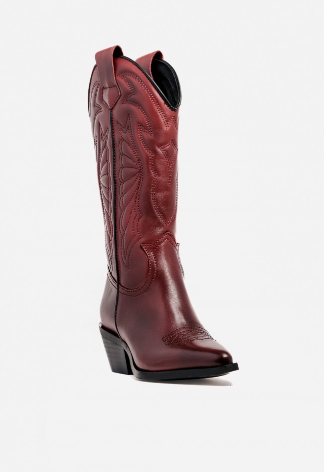 Bota cowboy mujer GLO Arizona de piel burdeos – carácter western y estilo tendencia
