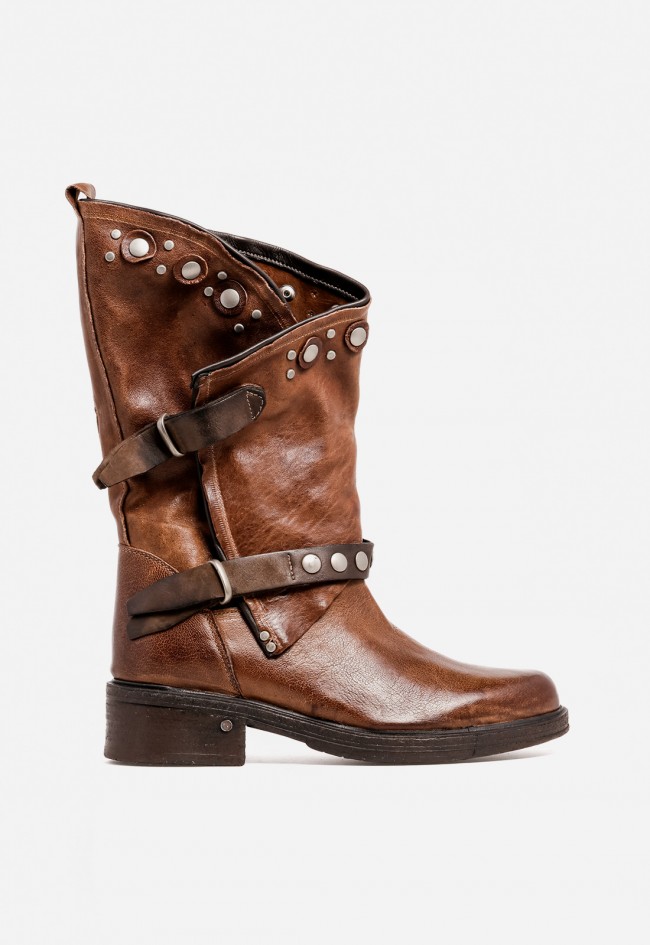 Bota biker mujer GLO Venezia 36004 de piel color cuero – carácter urbano y estilo atemporal