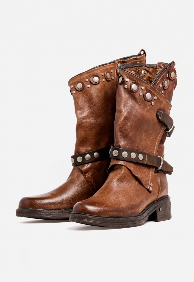 Bota biker mujer GLO Venezia 36004 de piel color cuero – carácter urbano y estilo atemporal