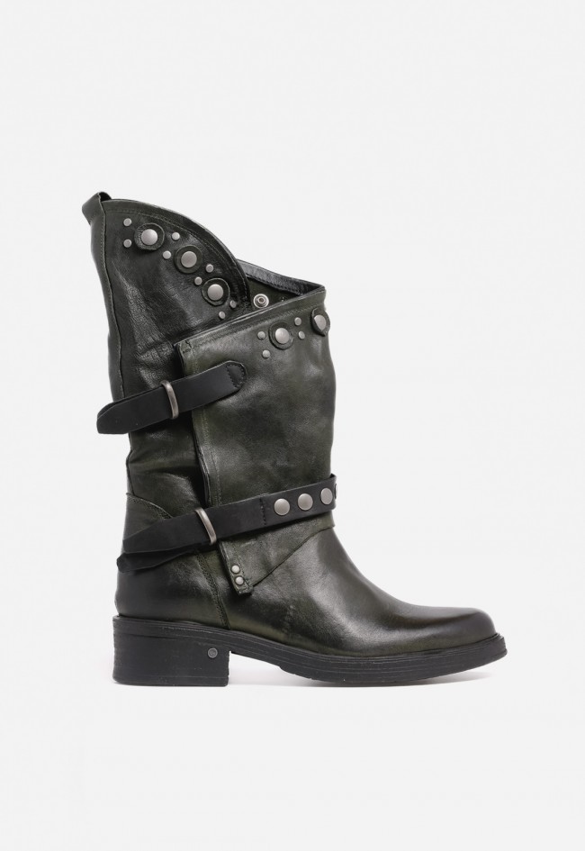 Bota biker mujer GLO venezia 36004 de piel verde oscuro – estilo motero con toque diferencial