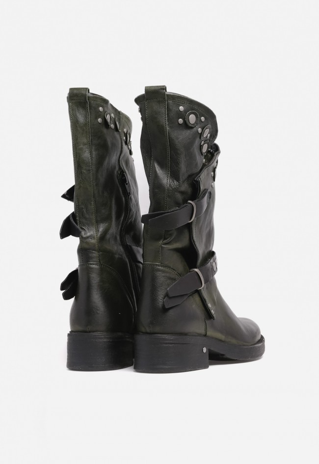 Bota biker mujer GLO venezia 36004 de piel verde oscuro – estilo motero con toque diferencial