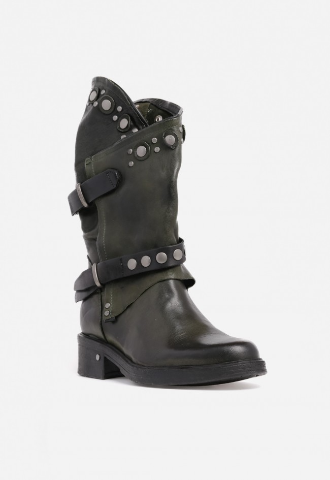 Bota biker mujer GLO venezia 36004 de piel verde oscuro – estilo motero con toque diferencial