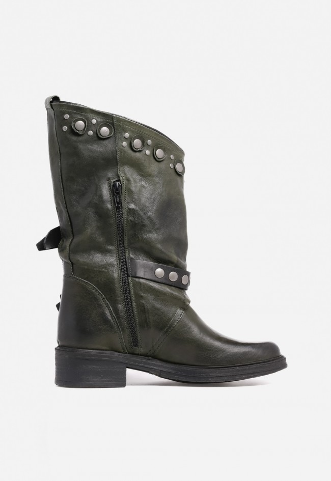 Bota biker mujer GLO venezia 36004 de piel verde oscuro – estilo motero con toque diferencial