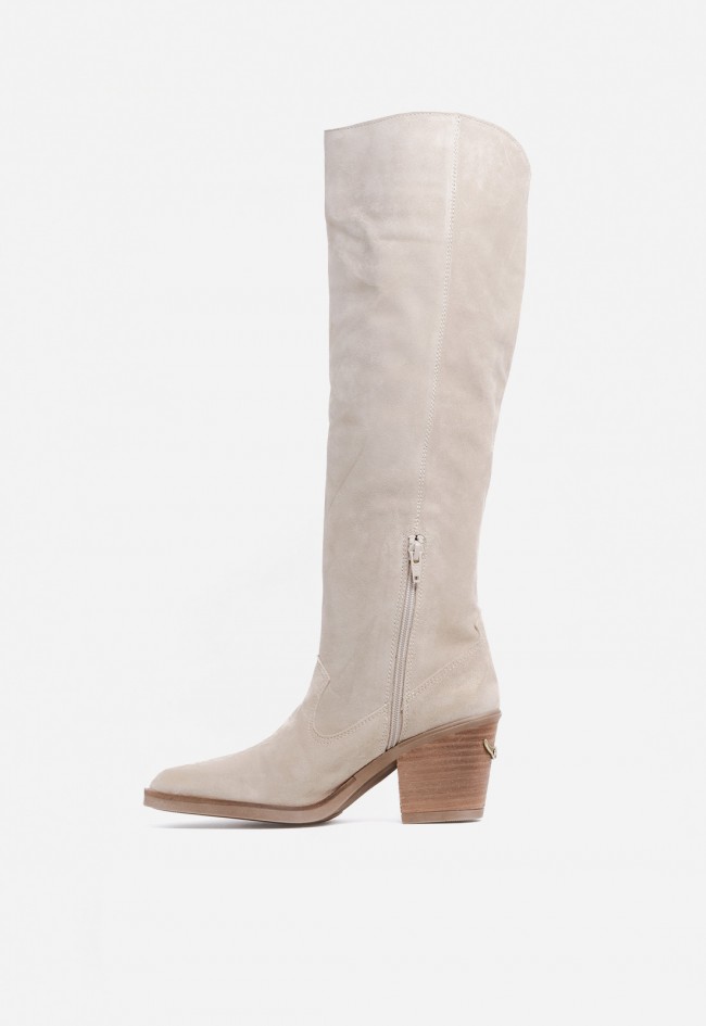 Bota cowboy mujer Nemonic 2508 de piel taupe con flecos – estilo western boho