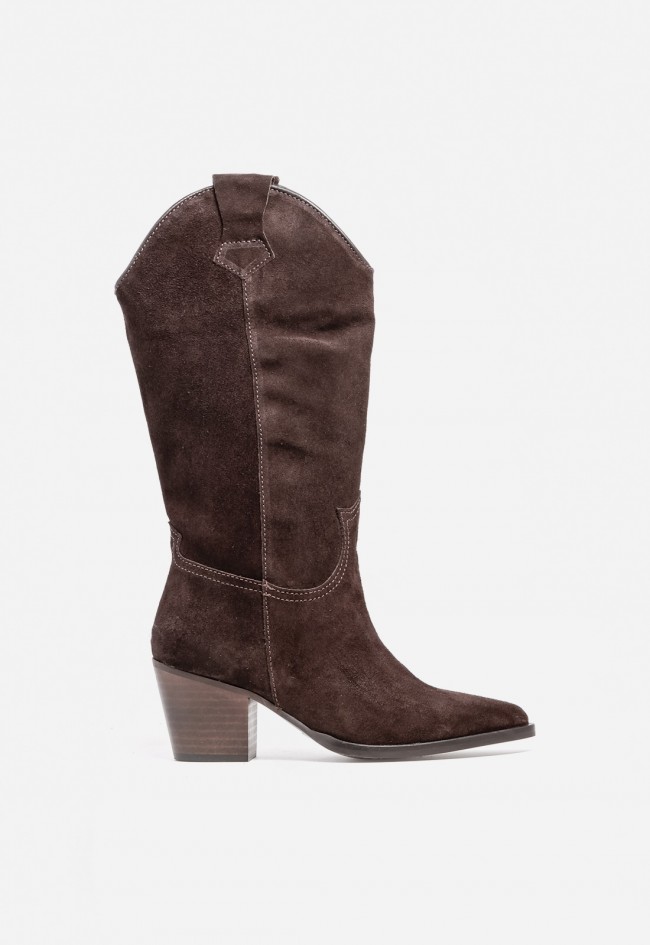 Bota de mujer cowboy moka de piel GLO Roxana 7460 – hecha en España, estilo western chic