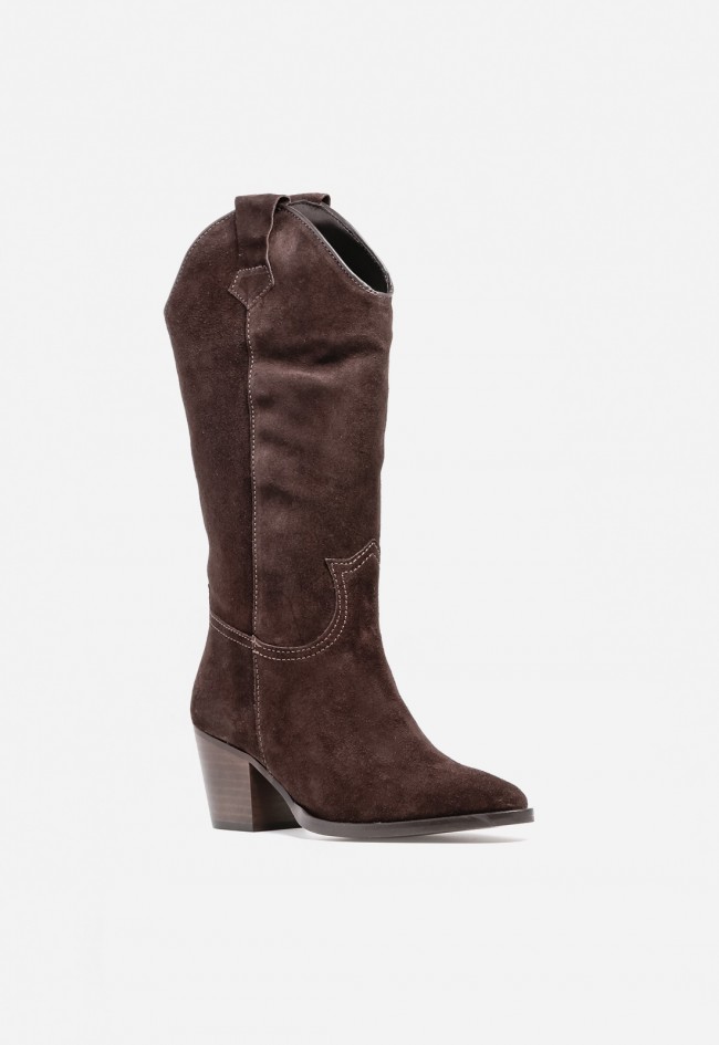 Bota de mujer cowboy moka de piel GLO Roxana 7460 – hecha en España, estilo western chic