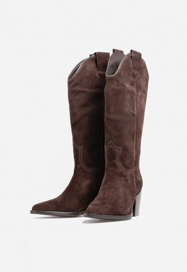 Bota de mujer cowboy moka de piel GLO Roxana 7460 – hecha en España, estilo western chic