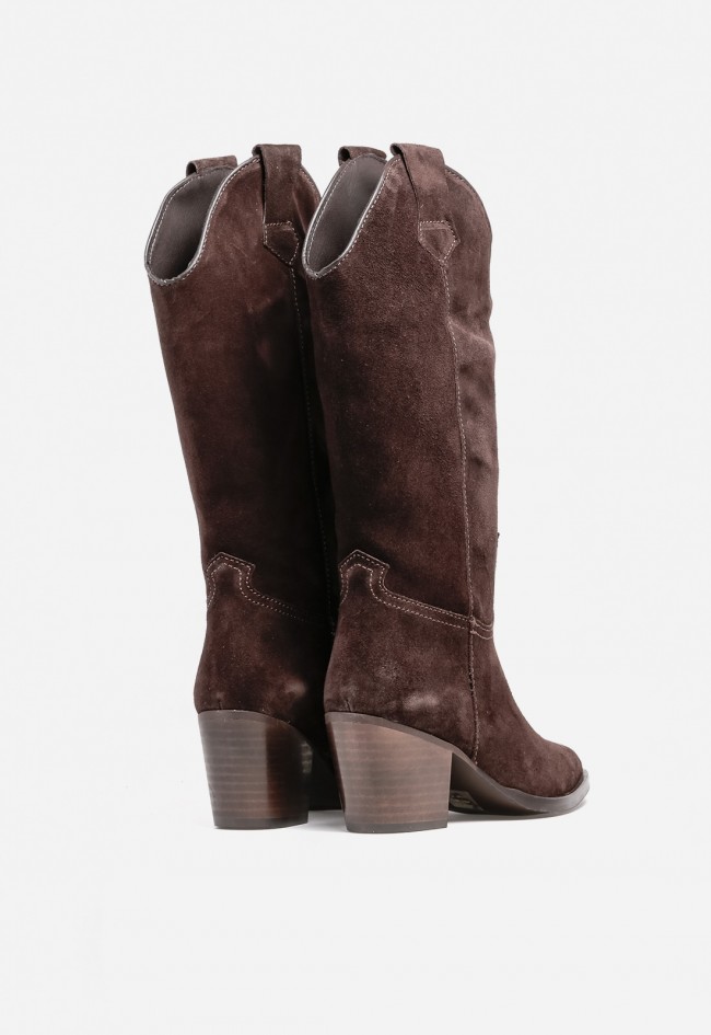 Bota de mujer cowboy moka de piel GLO Roxana 7460 – hecha en España, estilo western chic