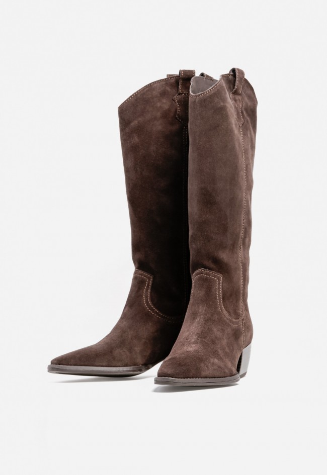 Bota de mujer cowboy moka de piel GLO Arosa 7473 – western elegante y súper combinable