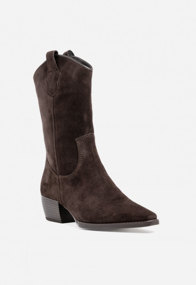 Botín de mujer cowboy moka de piel GLO Orlinda – western chic cómodo y súper combinable