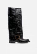 Bota de mujer negra de piel GLO Berino – estilo biker elegante con hebilla XL