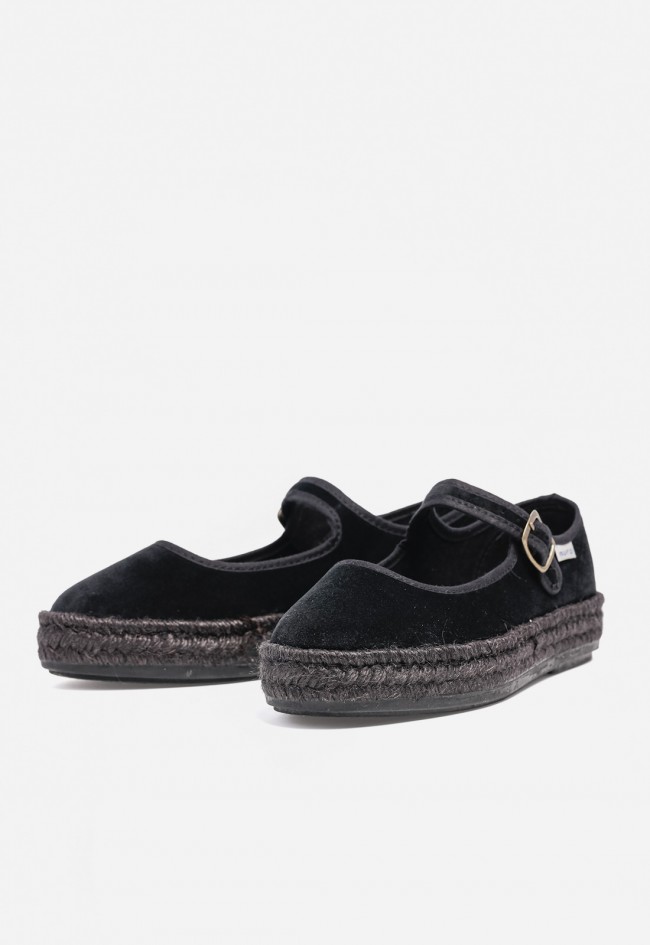 Alpargata Merceditas negra Garrido Muro 711 con hebilla – comodidad chic y plataforma de yute