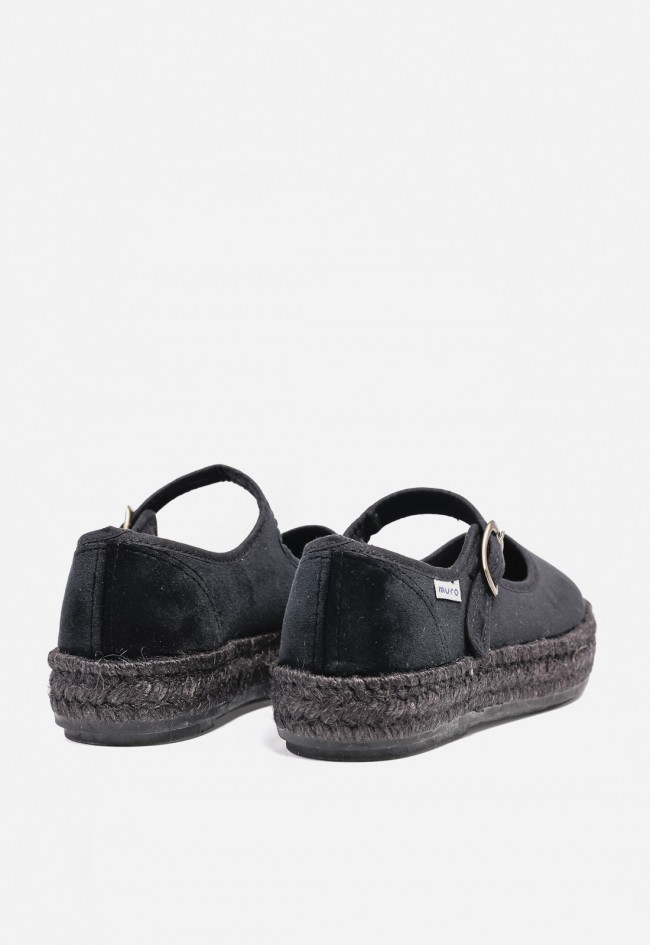 Alpargata Merceditas negra Garrido Muro 711 con hebilla – comodidad chic y plataforma de yute