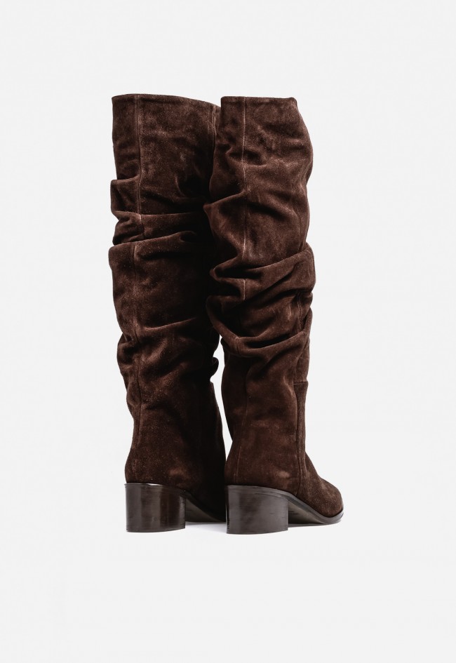 Bota alta de mujer GLO Aisha 2656 en piel color moka – caña fruncida y tacón cómodo elegante