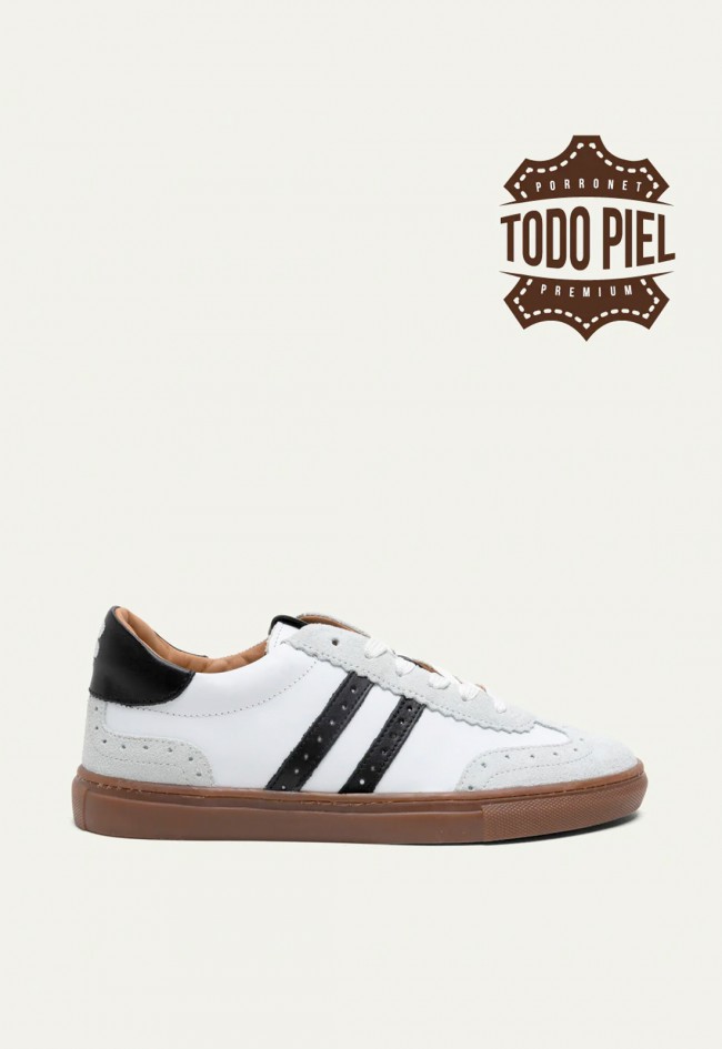 Zapatillas Porronet Londres de mujer en piel y serraje estilo retro sport fabricadas en España