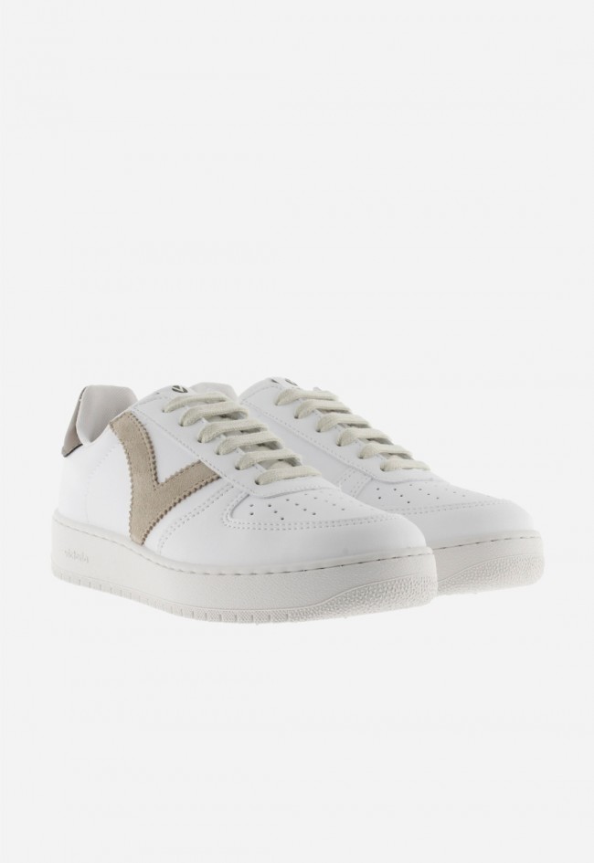 Zapatillas Victoria Madrid unisex efecto piel blanca con detalles de color