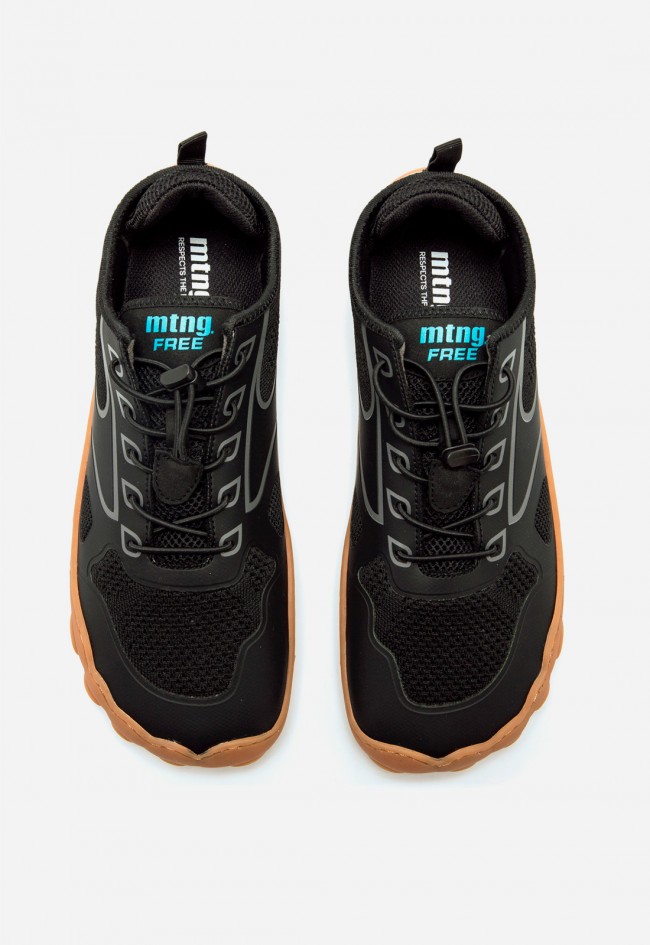 Zapatillas Mustang Free Atlas hombre: barefoot negras con cordón elástico y suela zero drop