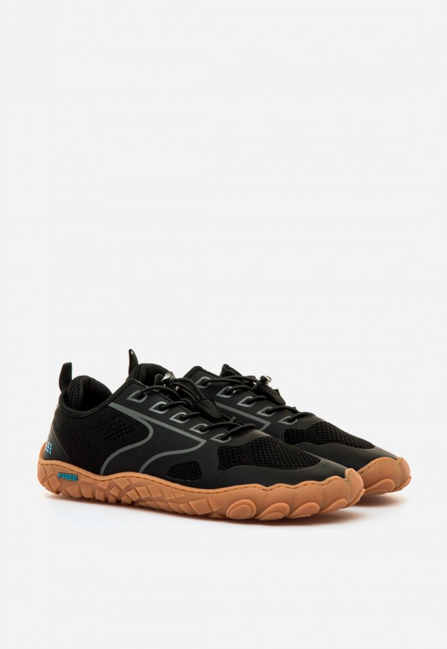 Zapatillas Mustang Free Atlas hombre: barefoot negras con cordón elástico y suela zero drop