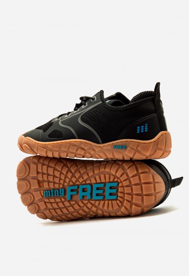 Zapatillas Mustang Free Atlas hombre: barefoot negras con cordón elástico y suela zero drop