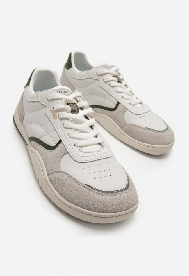 Zapatillas Mustang Free Orbit hombre: barefoot de piel en blanco roto con detalle kaki, comodidad natural
