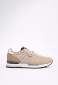 Zapatillas Pepe Jeans pms400037 de hombre en color beige con piel y ante estilo running urbano