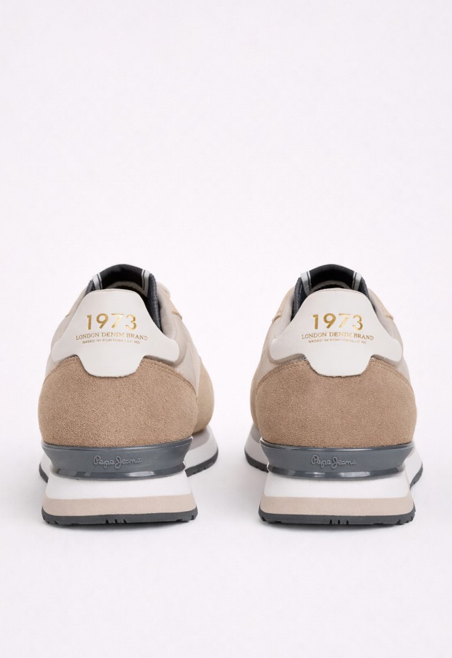 Zapatillas Pepe Jeans pms400037 de hombre en color beige con piel y ante estilo running urbano
