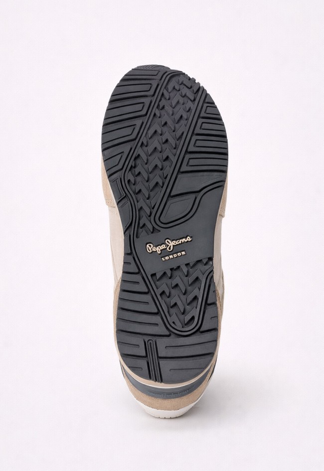 Zapatillas Pepe Jeans pms400037 de hombre en color beige con piel y ante estilo running urbano