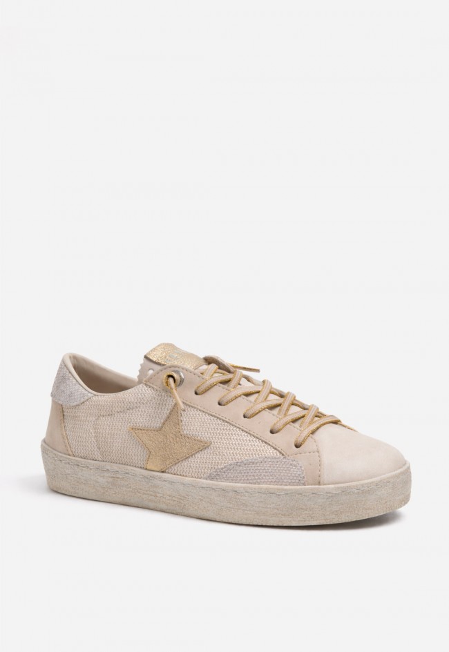 Zapatillas Cetti C-1342 de mujer en piel y textil, estilo casual con estrella y acabados metalizados
