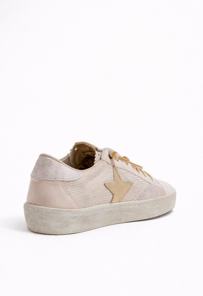 Zapatillas Cetti C-1342 de mujer en piel y textil, estilo casual con estrella y acabados metalizados