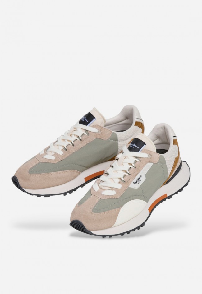 Zapatillas Pepe Jeans pms600023 de hombre en piel beige con diseño deportivo urbano
