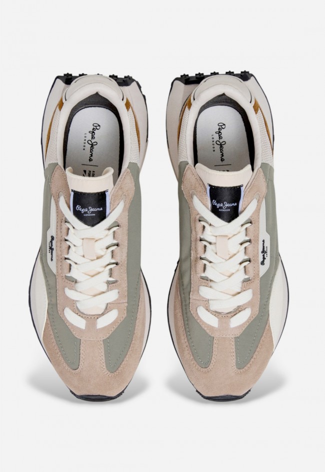 Zapatillas Pepe Jeans pms600023 de hombre en piel beige con diseño deportivo urbano