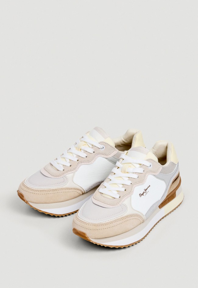 Zapatillas deportivas Pepe Jeans PLS600041 para mujer en beige con plataforma