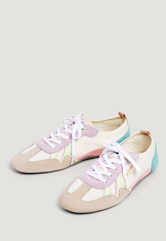 Zapatillas retro para mujer Pepe Jeans PLS600058 “Noa” – multicolor con ante y suela caramelo