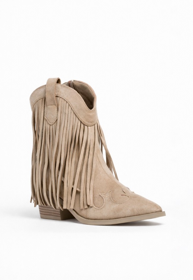 Botín cowboy de mujer Niko Amore 20191 taupe con flecos