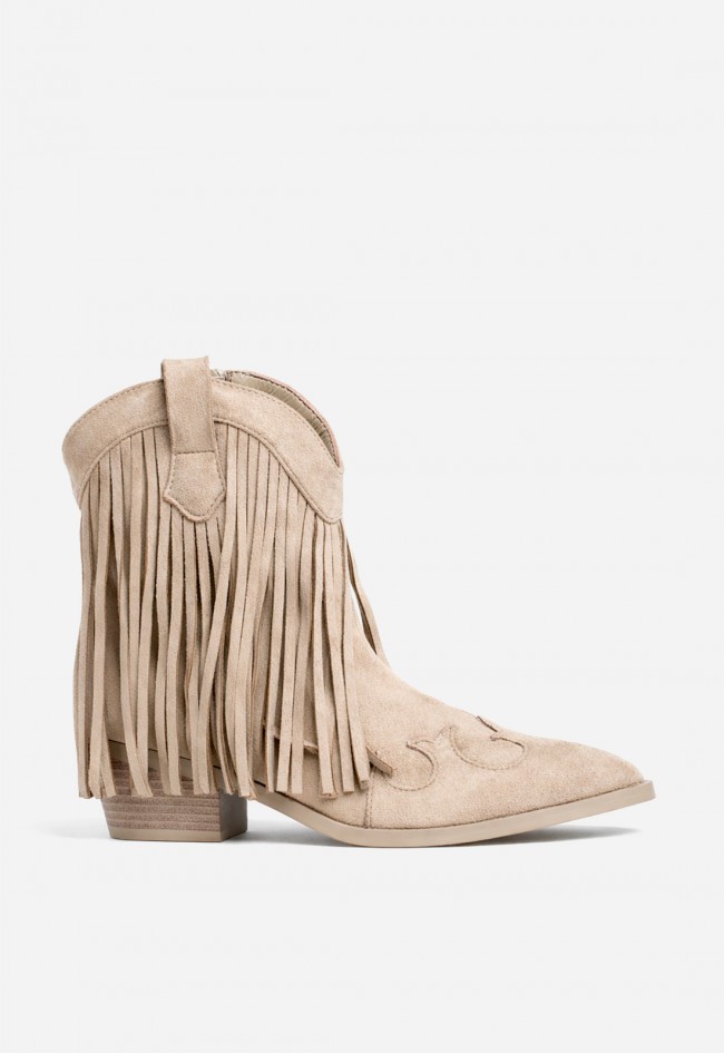 Botín cowboy de mujer Niko Amore 20191 taupe con flecos