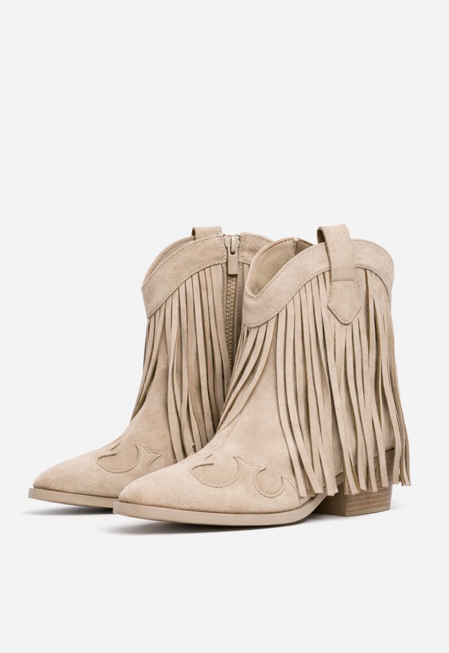 Botín cowboy de mujer Niko Amore 20191 taupe con flecos