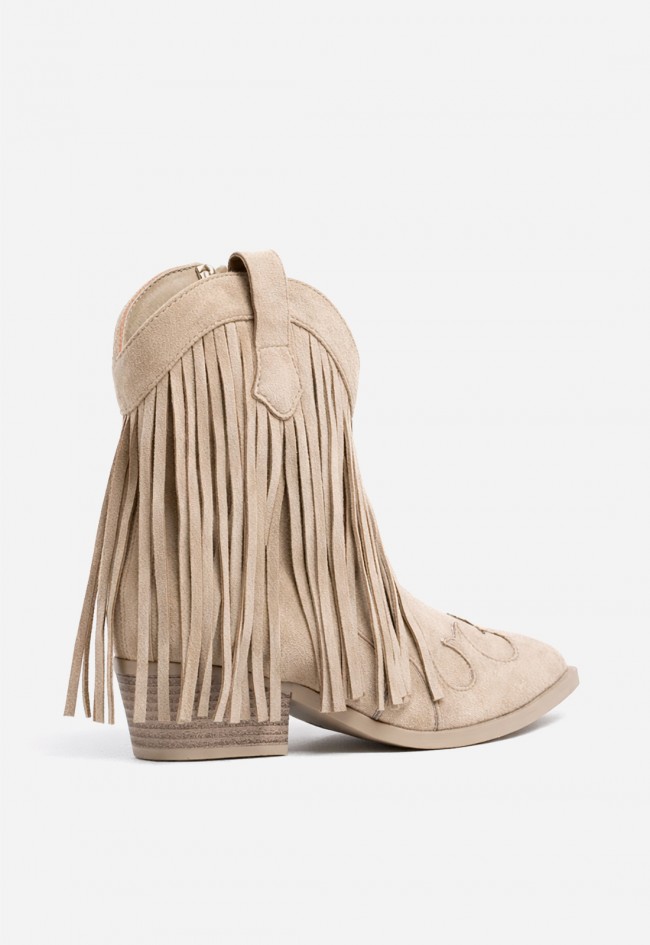 Botín cowboy de mujer Niko Amore 20191 taupe con flecos